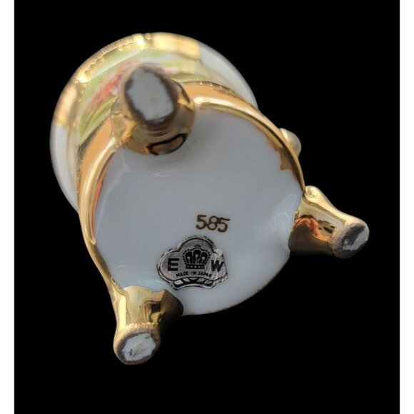 Vintage EW Japan 585 Victorian Porcelain Demitasse Cup & Saucer Set w/ Gold Trim - Picture 6 of 13